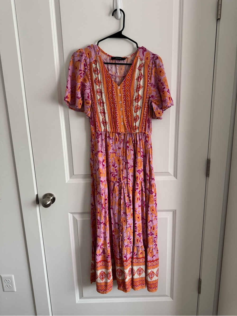 Bohemian Floral Maxi Dress in Pink and Orange